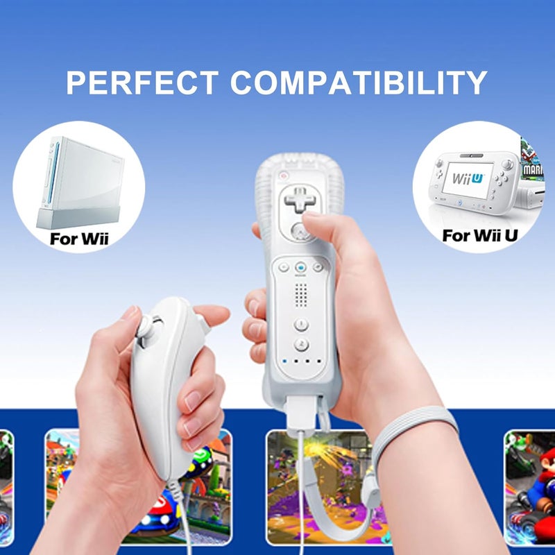 FIOTOK Wii Remote with Nunchuck,Wii Controller with Nunchuck Compatible with Nintendo Wii/Wii U with Silicone Case and Wrist Strap, White - Image 2